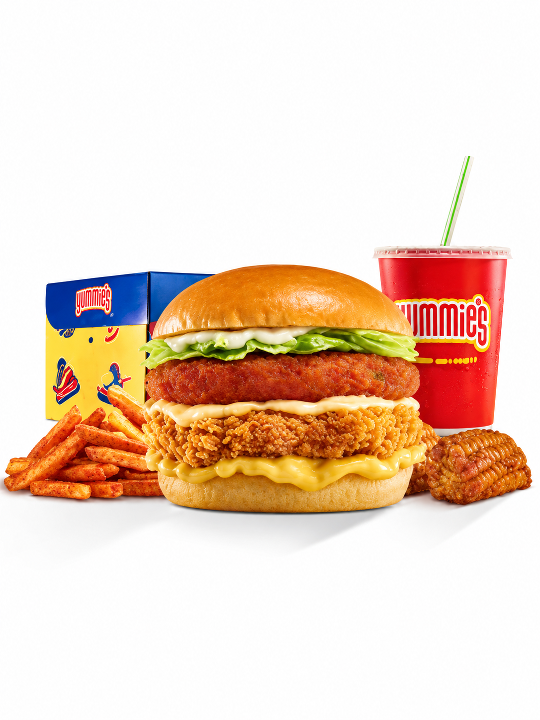 Yummies Oman Cheesy chicken burger meal