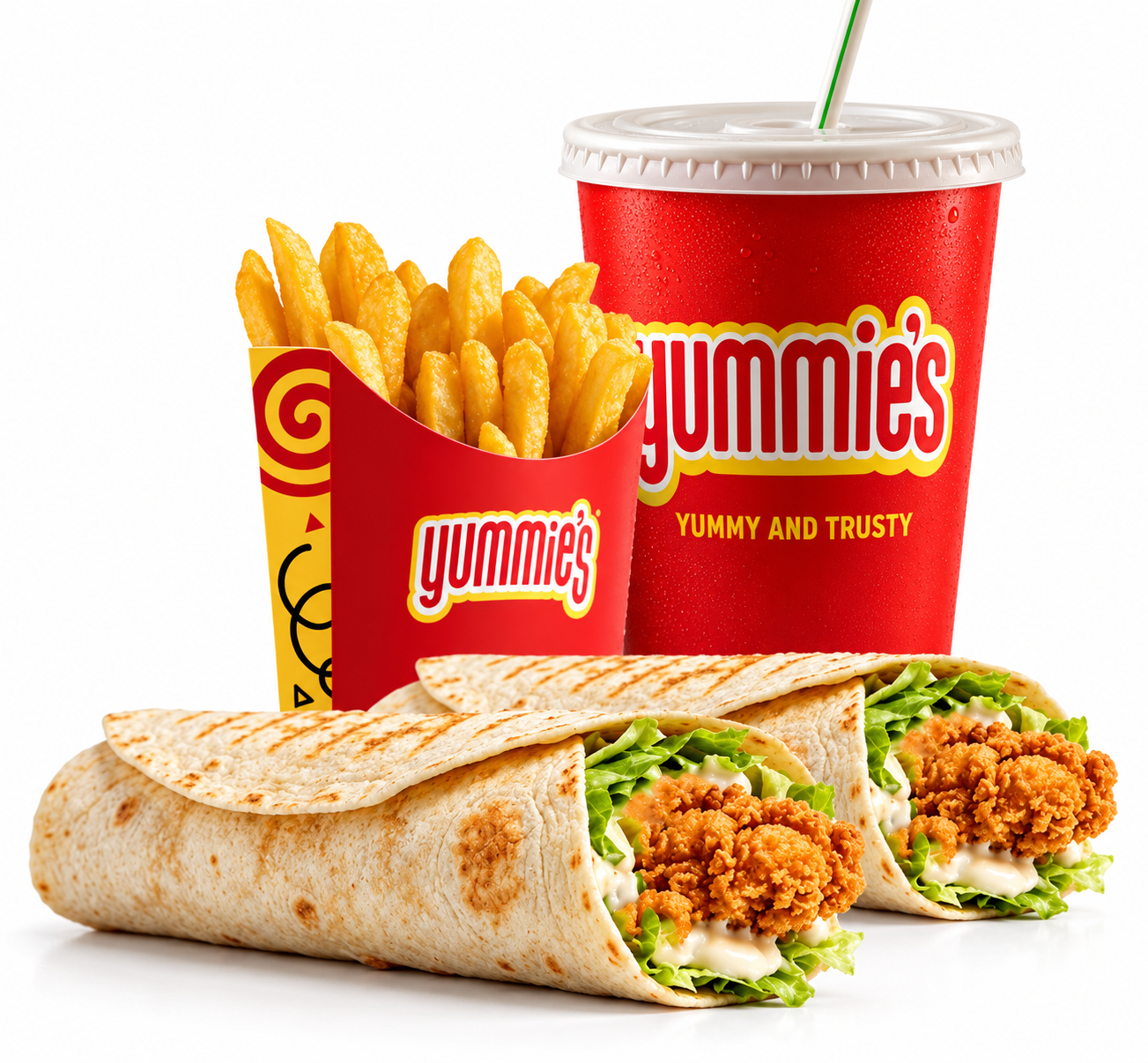 Yummies Twins Wrap meal with fries and drink